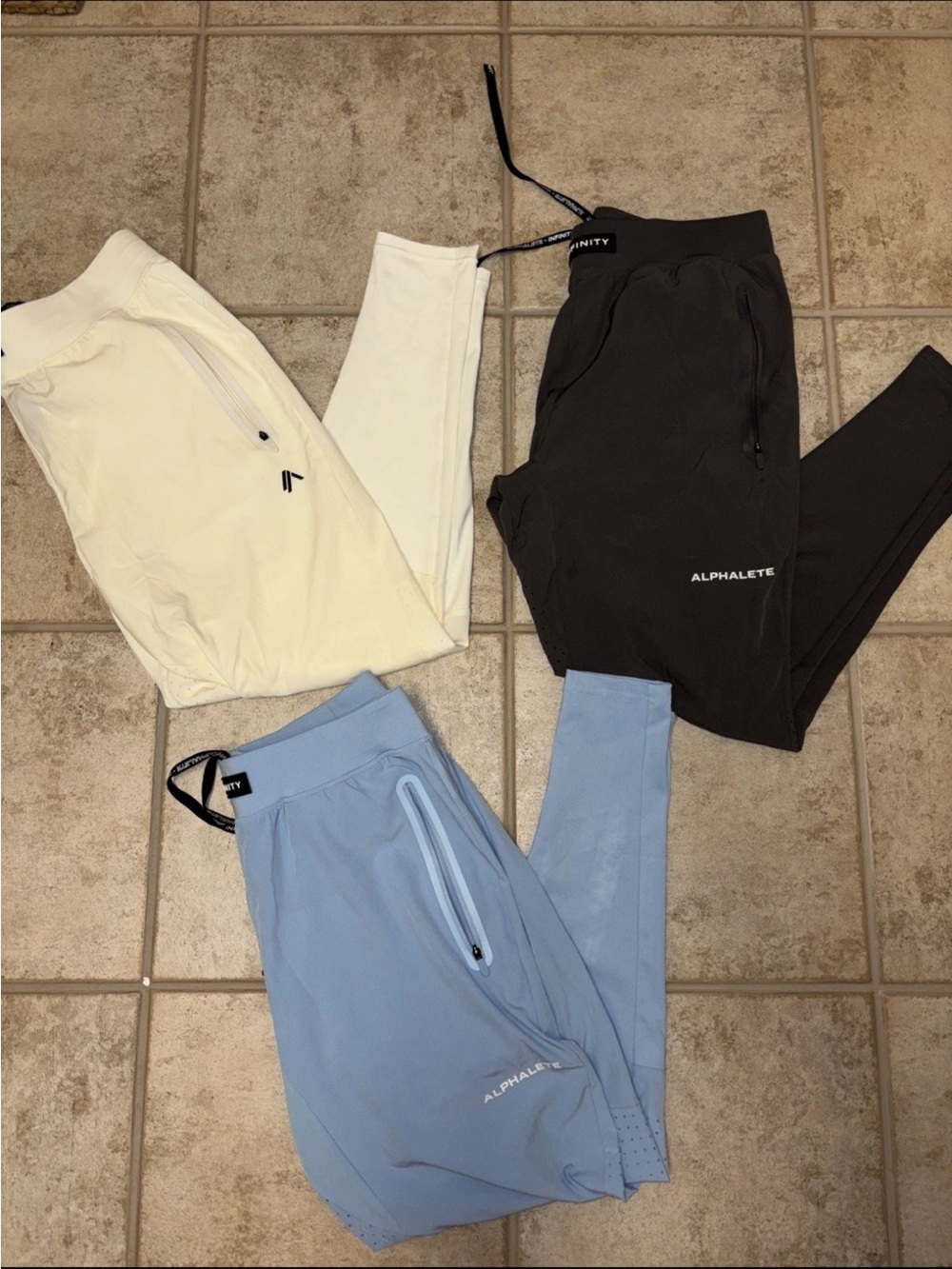 Lot Of 3 Alphalete Infinity Tech Pants Joggers Size Medium Grey White Blue GREAT